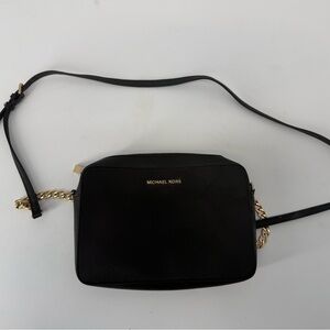 Michael Kors Black Crossbody Bag With Gold Chain.
